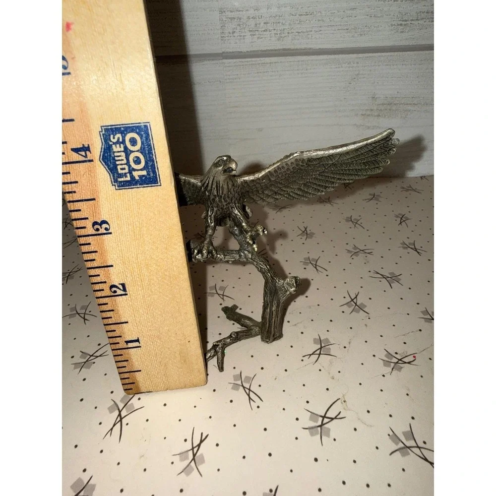 Vintage Brass Eagle Figurine Perched on Branch Soaring Bird Statue Bronze Tone